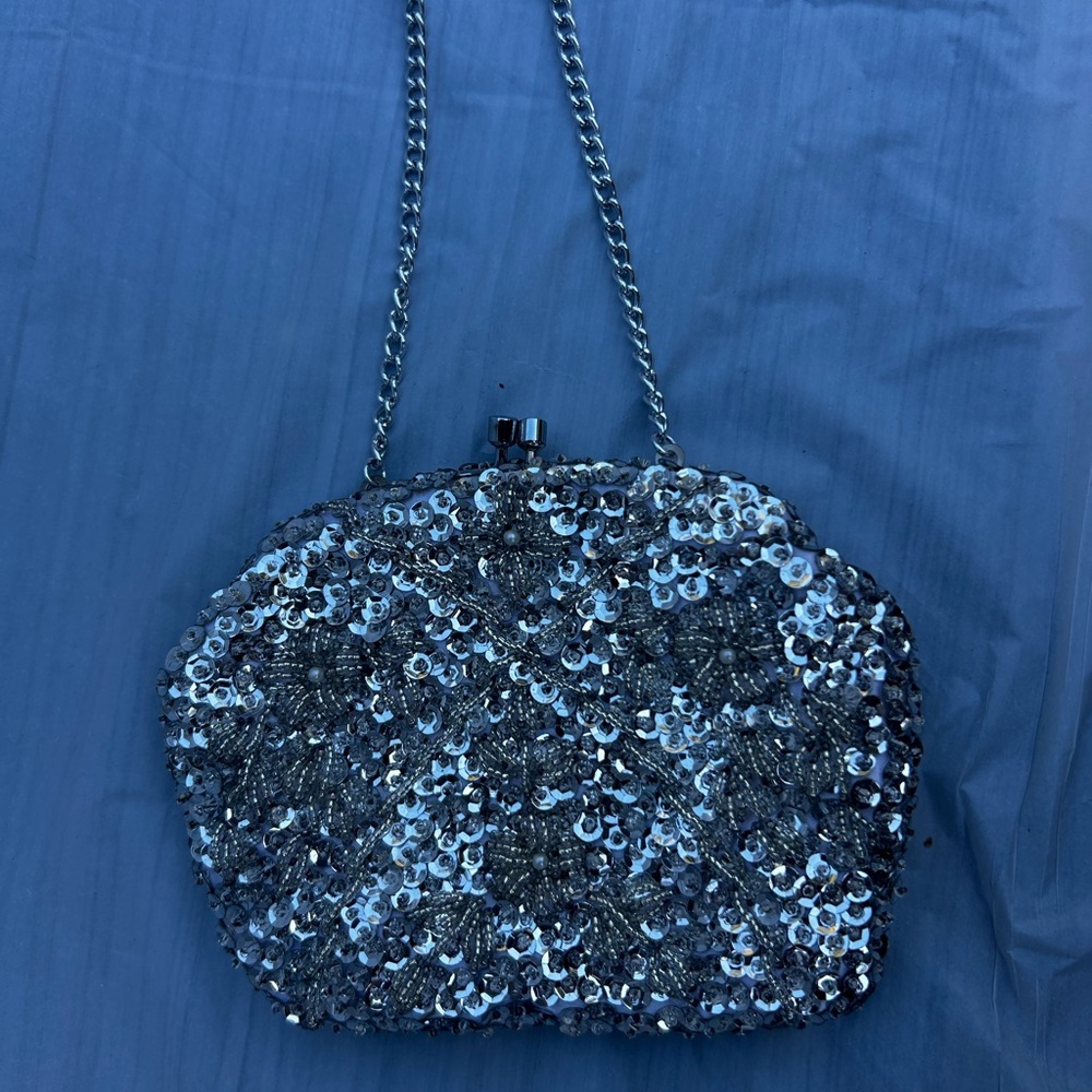 Silver Sequin Evening Bag